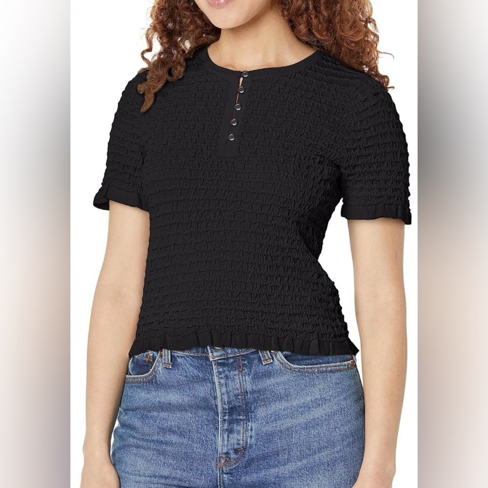 CLUB MONACO Pucker Stitch Button Tee - size s
